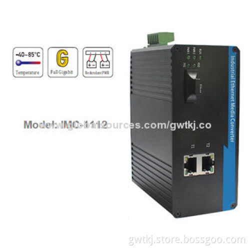 Gigabit Industrial Ethernet Media Converter, 2-port 10/100/1000Base, SC/2km, 24V DC Redundant dual